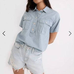 Madewell Indigo Safari Popover Shirt XS NWOT